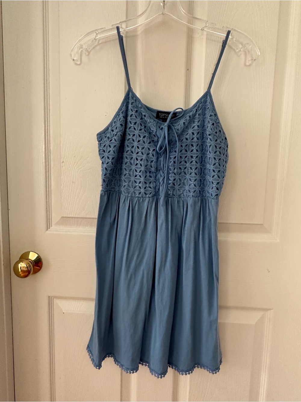 Topshop Light Blue Crochet-Front Camisole Dress